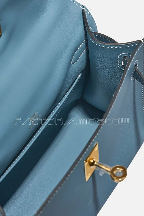 Hermès Kelly Pochette Swift Colour Bleu Jean GHW