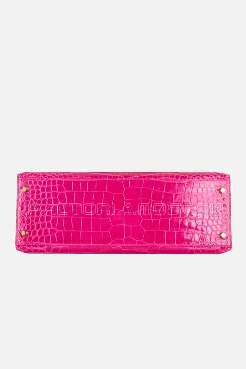 Hermès Kelly Sellier 35 Shiny Porosus Crocodile Colour Rose Scheherazade GHW