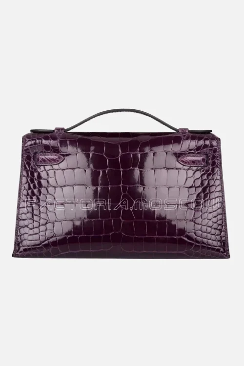 Hermes Kelly Pochette Clutch Colour Cassis Alligator Lisse GHW