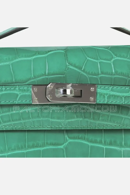 Hermes Kelly Pochette Clutch Lisse Crocodile Alligator Colour Vert Jide PHW