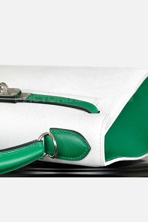 Hermes Kelly Sellier 28 Special Order (HSS) Epsom Colour White/Vert Vertigo PHW