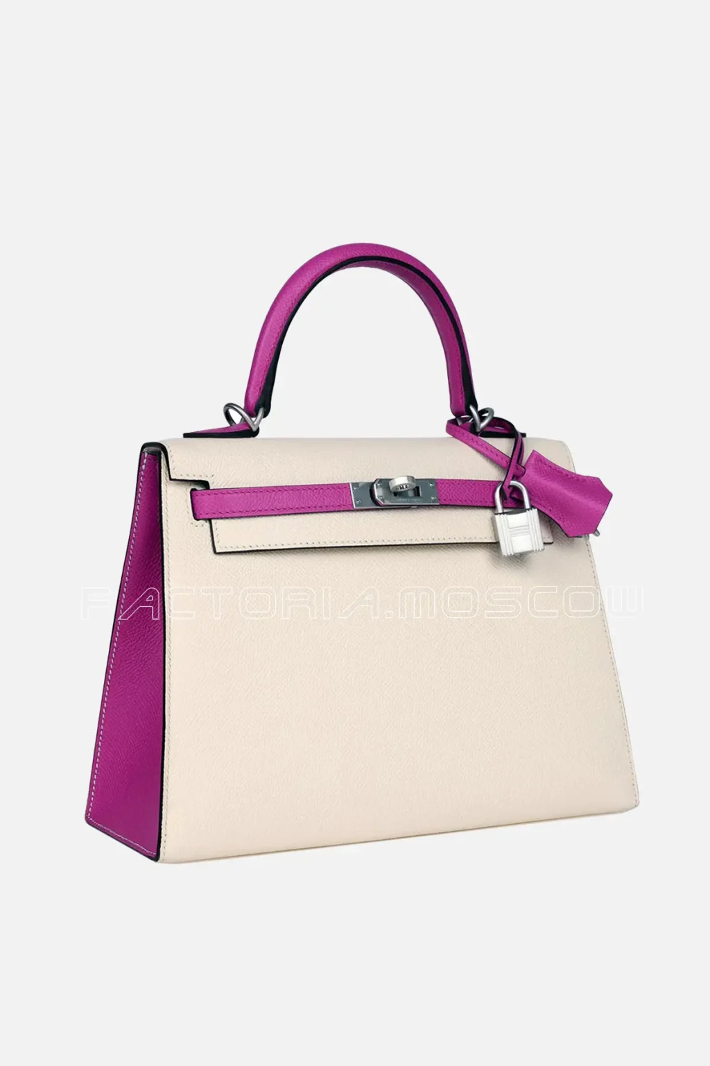 Hermès Special Order (HSS) Kelly Sellier 25 Nata and Rose Pourpre Epsom Brushed PHW