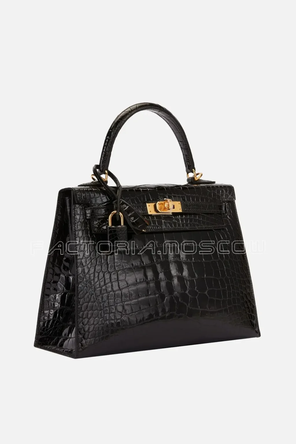Hermes Black Shiny Alligator Sellier Kelly 25 GHW