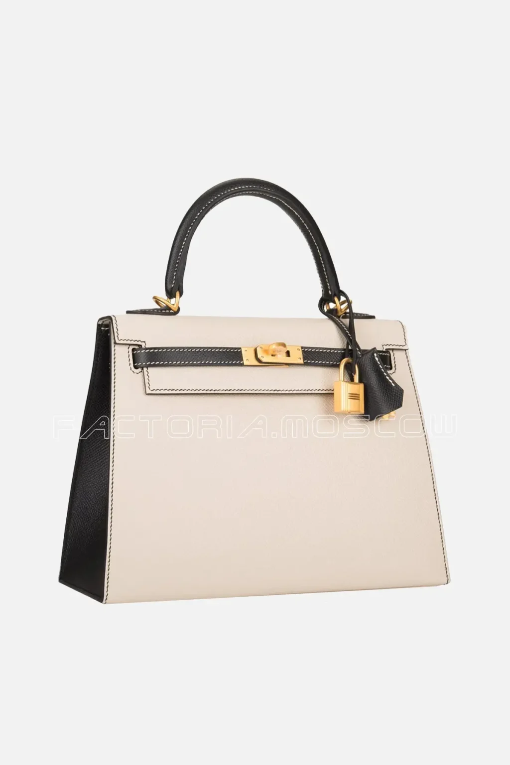 Hermes HSS Bi-Color Craie and Black Epsom Sellier Kelly 25 Brushed GHW