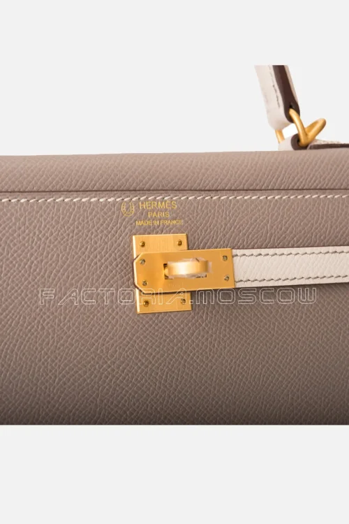 Hermès Horseshoe Stamp (HSS) Sellier Kelly 25 Epsom Leather Bi-color Gris Asphalte and Craie Brushed GHW