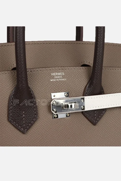 Hermès Birkin 25 Tri-color Etoupe, Ebene and Gris Pale Epsom PHW
