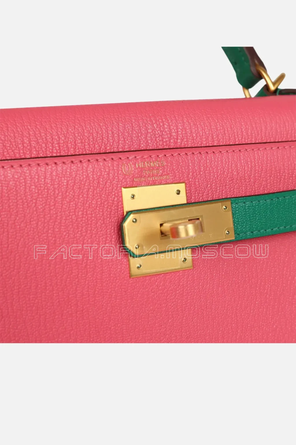 Hermès Special Order (HSS) Kelly Sellier 28 Rose Lipstick And Vert Vertigo Chevre Brushed GHW