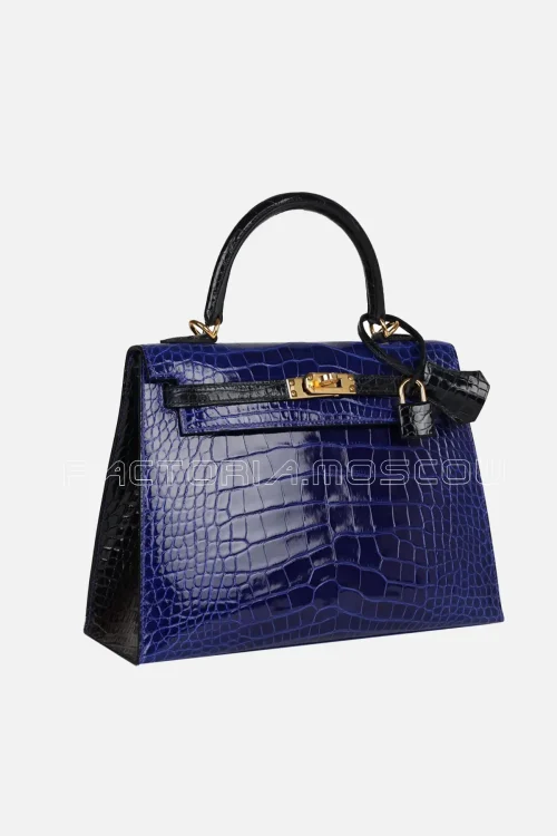 Hermès Special Order (HSS) Kelly Sellier 25 Bleu Electric and Bleu Marine Shiny Alligator GHW