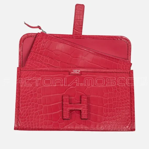 Hermes Jide Duo Wallet Alligator matte Rose Extreme
