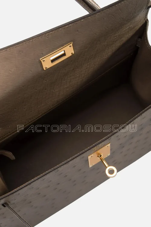Hermes Sellier Kelly 28 Ostrich Gris Asphalt GHW