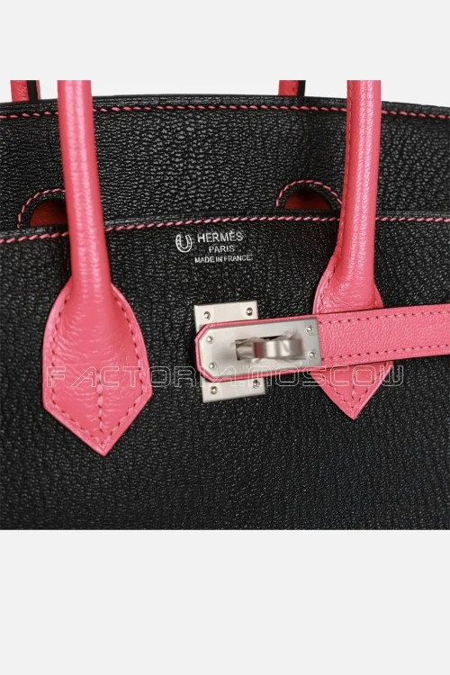 Hermès Special Order (HSS) Birkin 25 Black and Rose Azalee Chèvre Brushed PHW