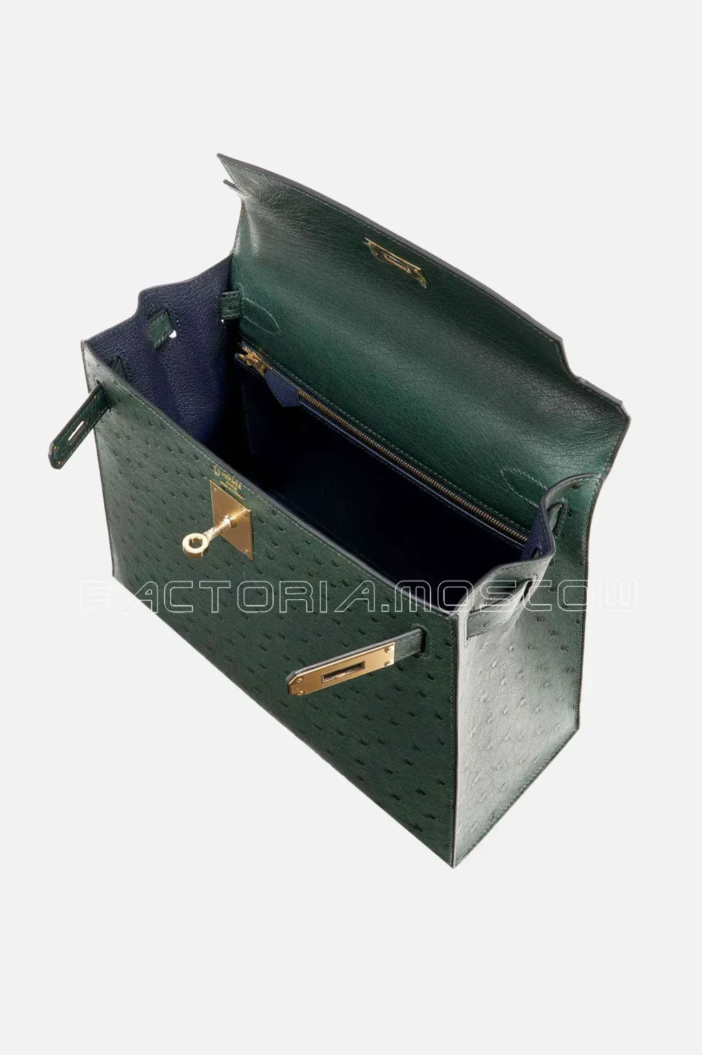 Hermès Kelly Sellier 28 HSS Ostrich Vert Titien/Bleu Indigo GHW