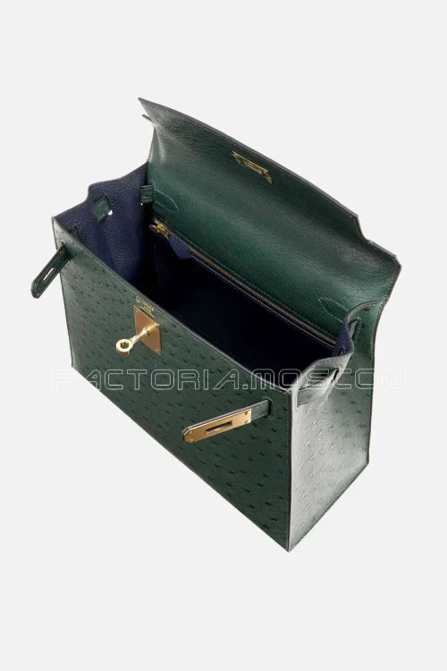Hermès Kelly Sellier 28 HSS Ostrich Vert Titien/Bleu Indigo GHW
