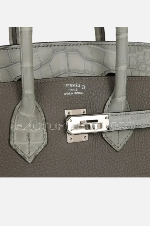 Hermès Birkin 25 Gris Meyer Togo and Gris Ciment Matte Alligator Touch PHW