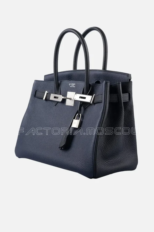 Hermes HSS Birkin 30 Blue Nuit & Black Togo Brushed PHW