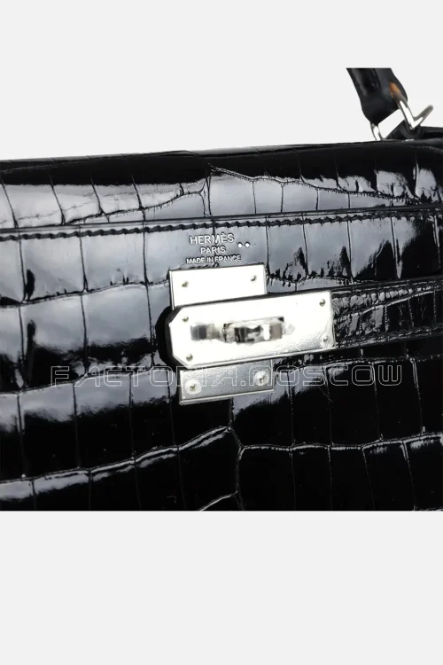 Hermès Kelly Sellier 28 Black Shiny Niloticus Crocodile PHW