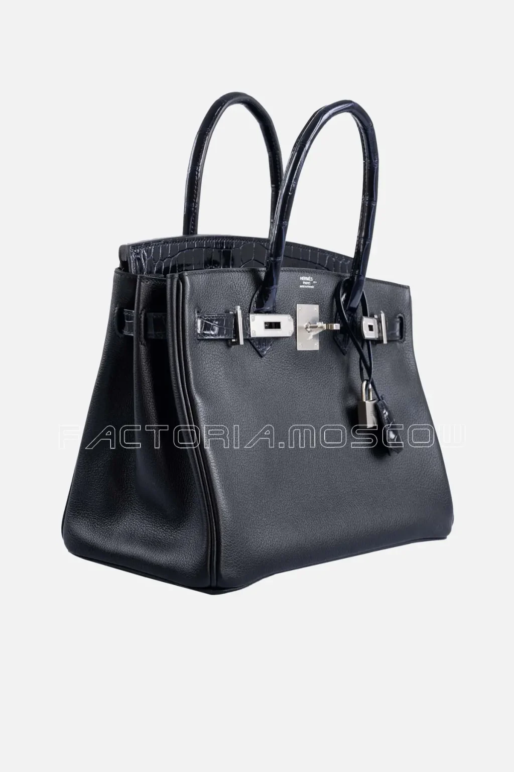 Hermes Touch Birkin 30 Shiny Blue Marine Nilo Crocodile and Black Novillo PHW