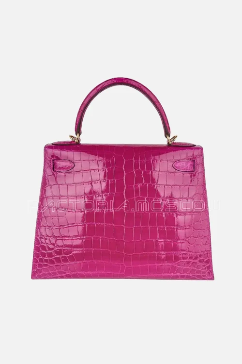 Hermes Kelly 28 Sellier Bag Rose Scheherazade Crocodile GHW