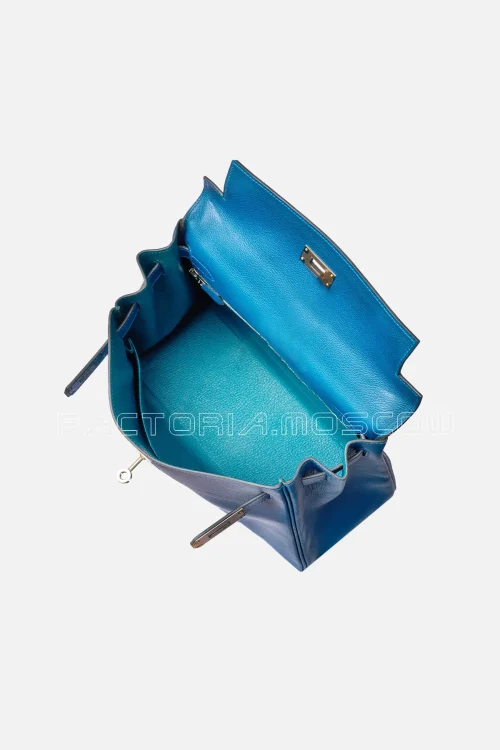 Hermès Kelly Retourne 28 Deep Blue Evercolor And Vert Bosphore PHW