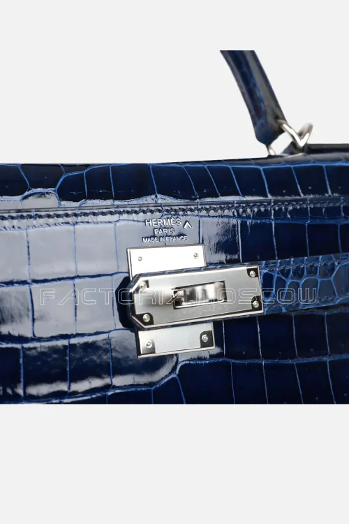 Hermès Kelly Sellier 28 Bleu Saphir Shiny Porosus Crocodile PHW