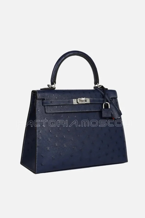 Hermès Special Order (HSS) Kelly Sellier 25 Bleu Iris Verso Ostrich Brushed PHW