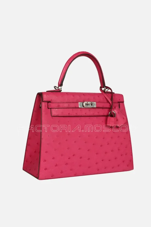 Hermès Kelly 25 Sellier Rose Tyrien Ostrich PHW