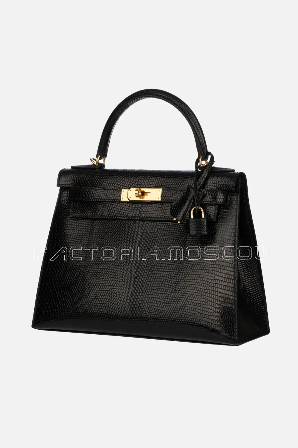 Hermes Kelly Sellier 28 Black Lizard Leather GHW