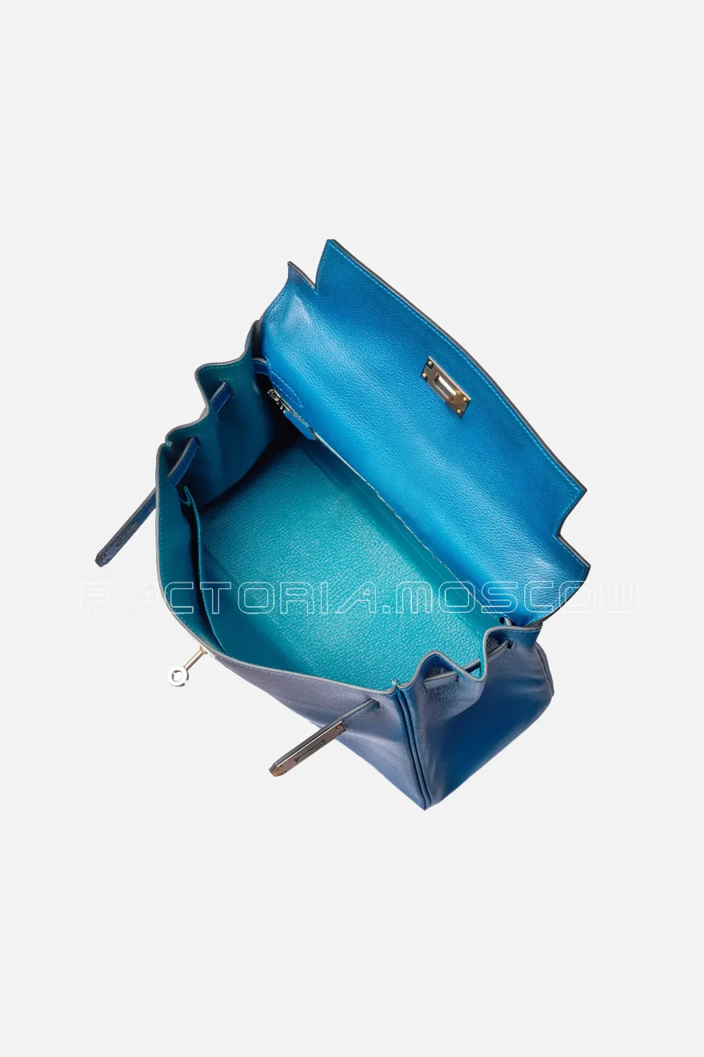 Hermès Kelly Retourne 28 Evercolor Deep Blue And Vert Bosphore Verso PHW