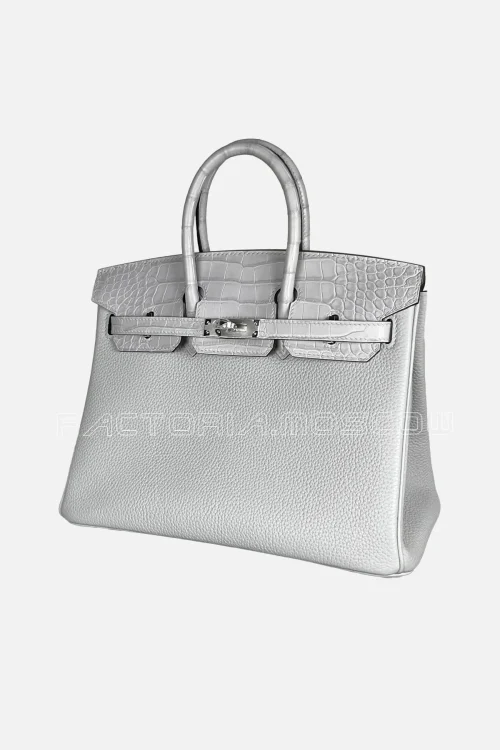 Hermès Birkin Touch 25 Togo/Alligator matte Colour Blue Glacier PHW