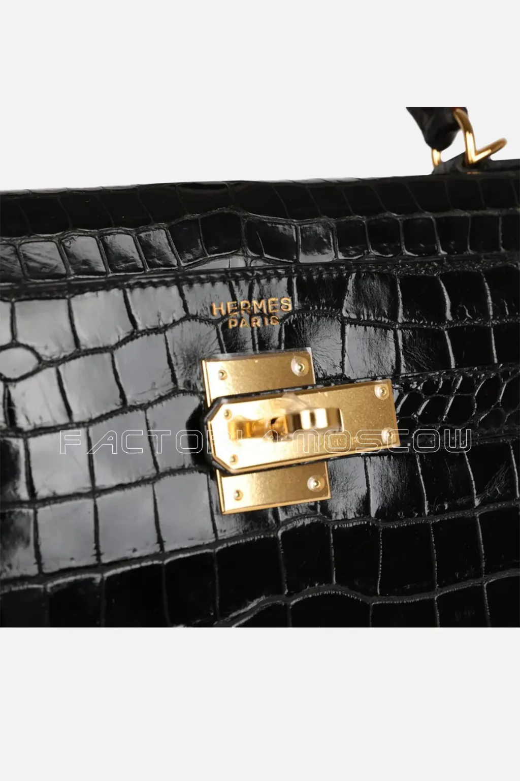 Hermès Kelly Sellier 32 Black Shiny Porosus Crocodile GHW