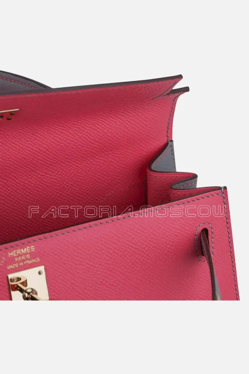 Hermes HSS Kelly Sellier 25 Bag Rose Azalee/Gris Mouette Epsom Leather Permabrass Hardware