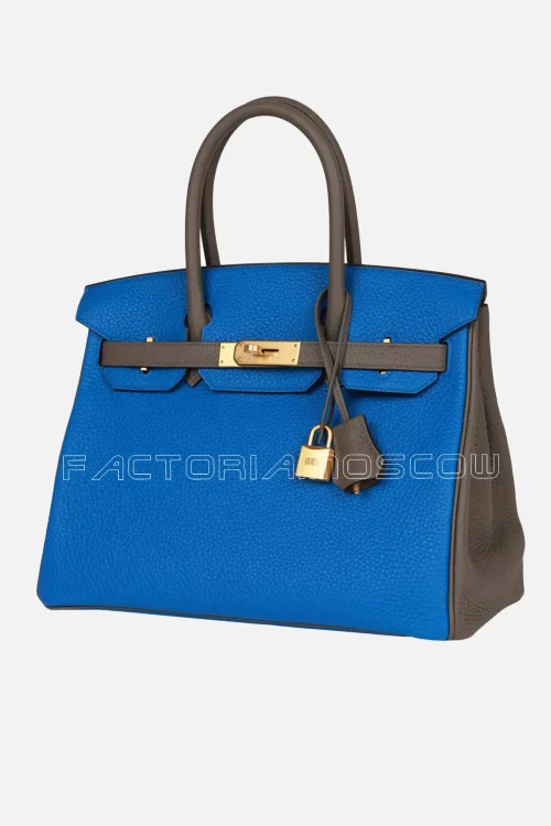 Hermès Special Order (HSS) Birkin 30 Bleu Electric and Etain Clemence Brushed GHW