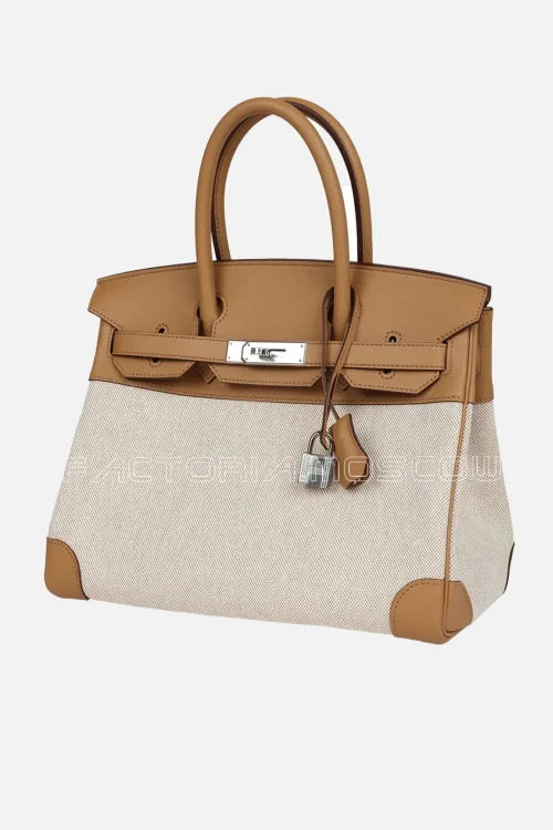 Hermès Birkin 30 Biscuit Swift and Ecru Toile PHW
