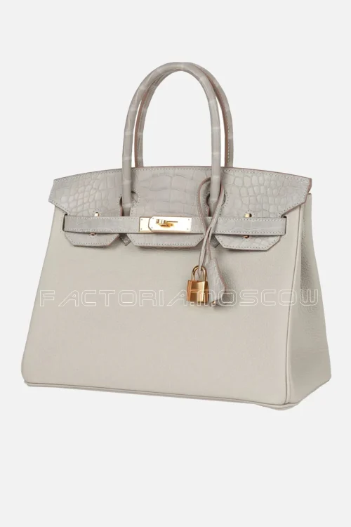 Hermès Birkin 30 Gris Perle Matte Alligator and Togo Touch GHW