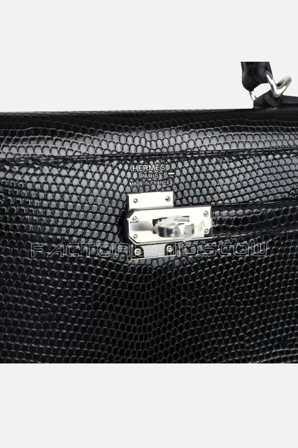 Hermès Kelly Sellier 25 Black Shiny Lizard PHW