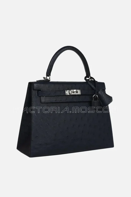 Hermès Special Order (HSS) Kelly Sellier 25 Bleu Indigo Verso Ostrich PHW