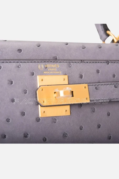 Hermes HSS Kelly Sellier 28 Bi-Color Gris Agate And Gris Perle Ostrich Brushed GHW