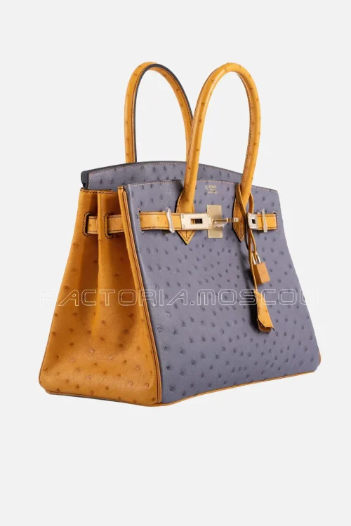 Hermes Birkin 30 HSS Gris Agate & Saffron Ostrich GHW