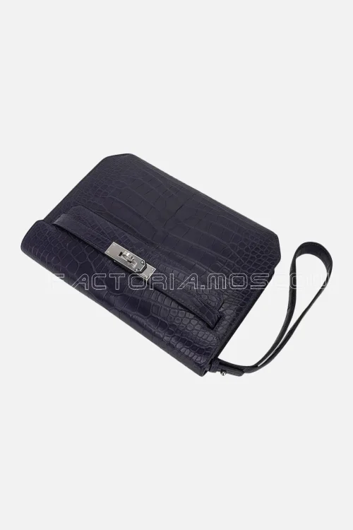 Hermes Kelly Depeches 25 Pouch Blue Indigo Matte Alligator PHW