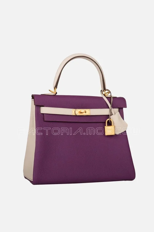 Hermès Special Order (HSS) Kelly Retourne 25 Anemone and Craie Togo Brushed GHW