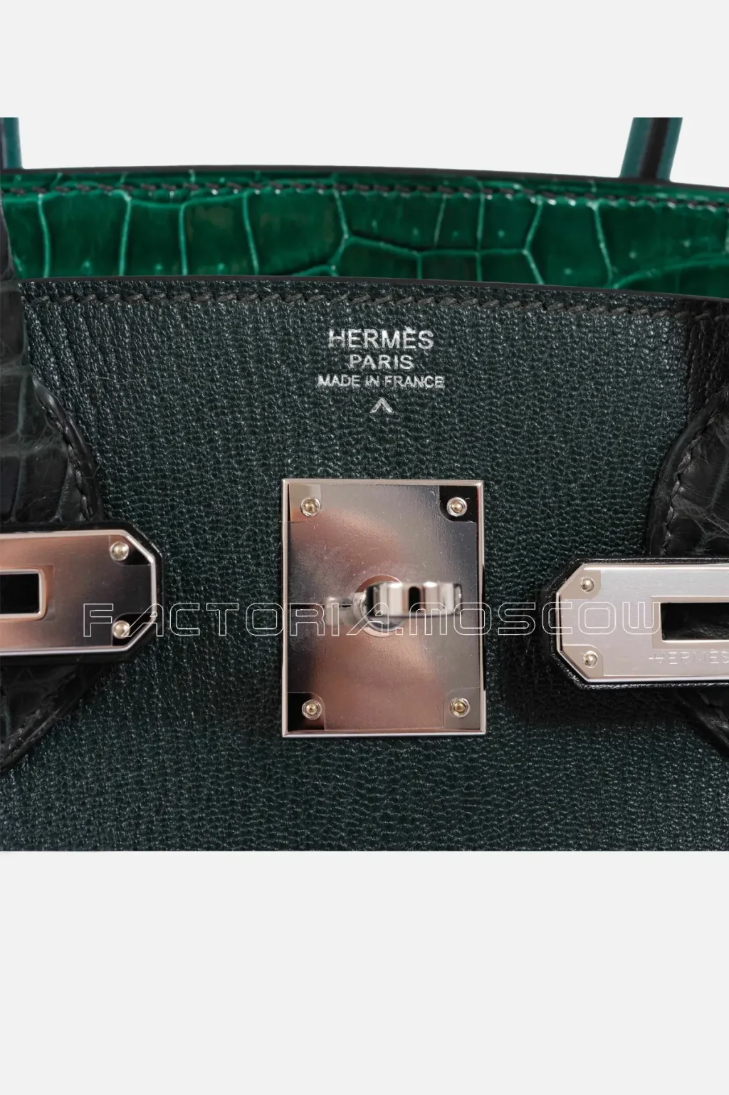 Hermes Birkin 30 Vert Emeraude Porosus Crocodile, Vert Titien Multi-Leather & Rose Azalee Patchwork PHW