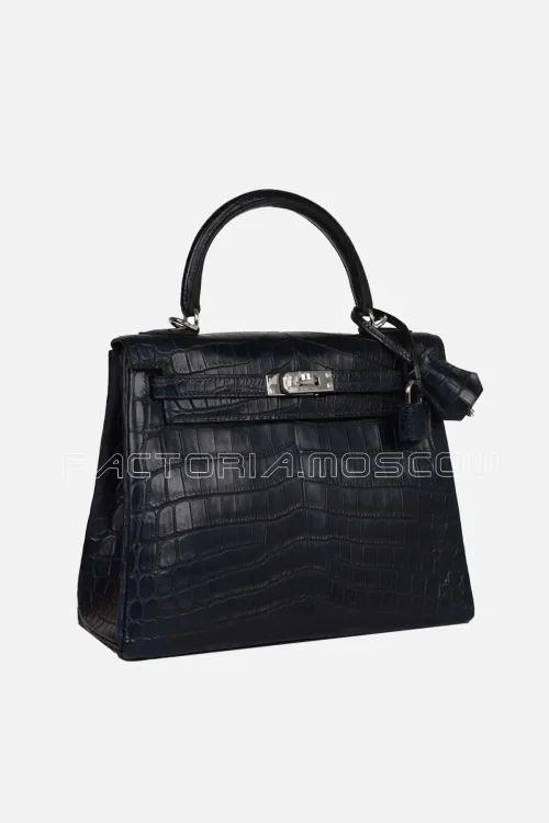 Hermès Kelly Retourne 25 Bleu Indigo Matte Niloticus Crocodile PHW