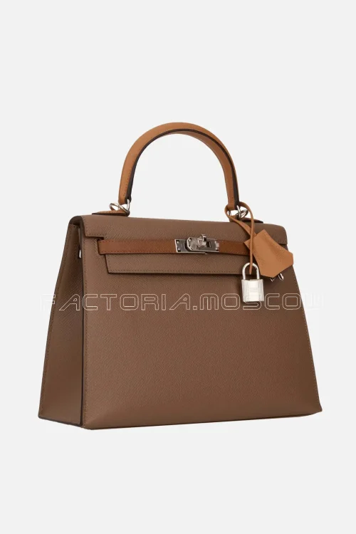 Hermès Kelly Sellier 25 Tri-Color Etoupe, Alezan and Biscuit Epsom PHW