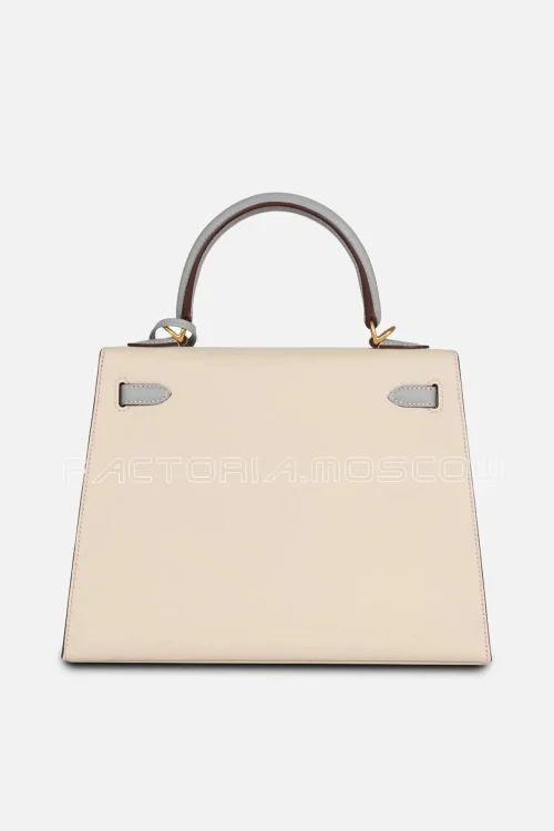 Hermès Special Order (HSS) Kelly Sellier 25 Craie and Bleu Glacier Epsom Brushed GHW