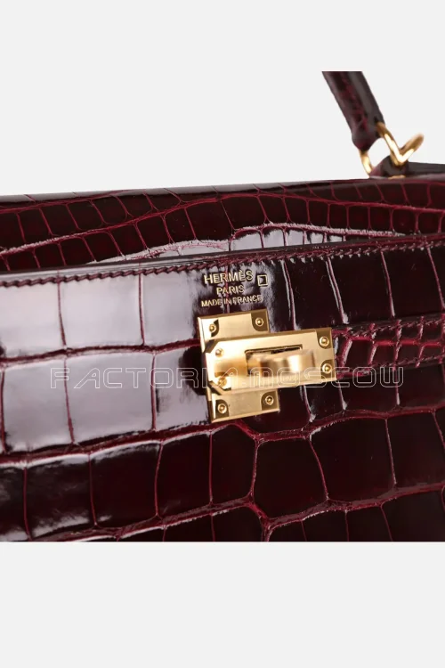 Hermès Kelly Sellier 25 Bordeaux Shiny Alligator GHW