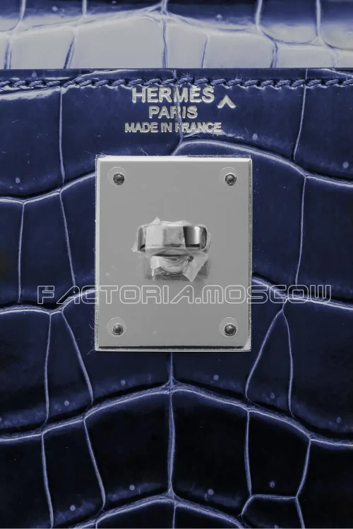 Hermes Kelly Sellier 32 Porosus lisse Blue indigo PHW