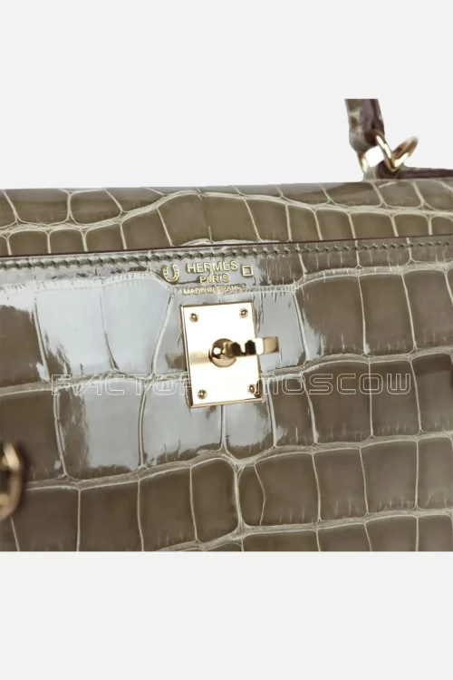 Hermès Special Order (HSS) Kelly Sellier 25 Gris Tourterelle Verso Shiny Alligator GHW