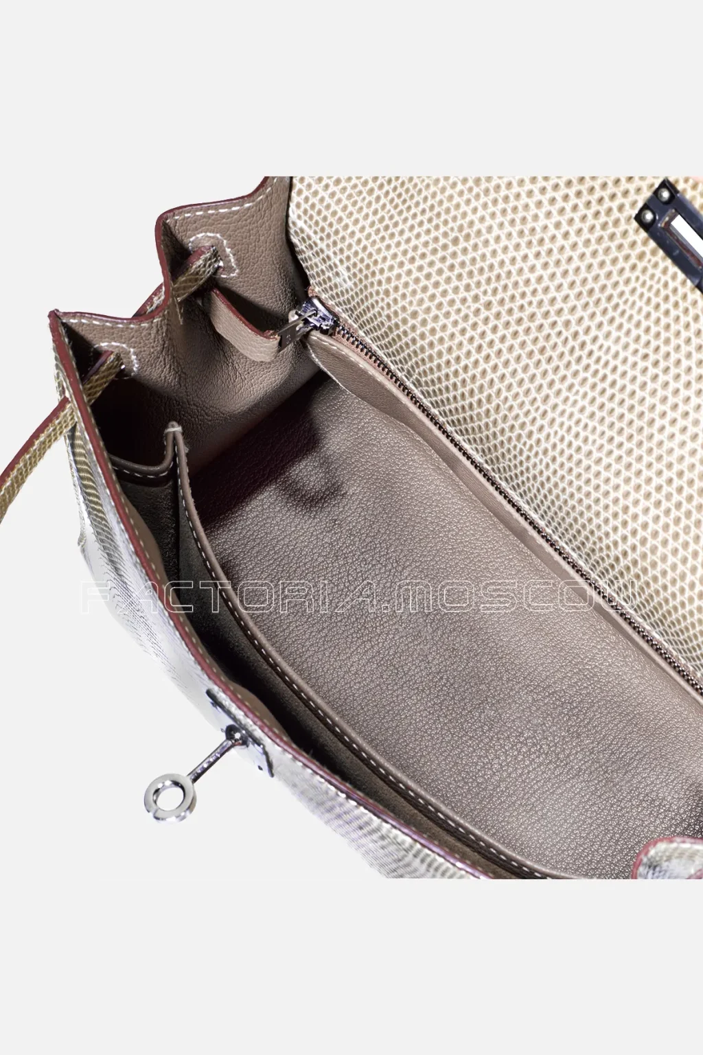 Hermès Kelly Sellier 25 Varanus Niloticus Lizard Colour Gris Ficelle PHW