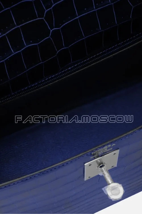 Hermes Kelly Sellier 32 Porosus lisse Blue indigo PHW