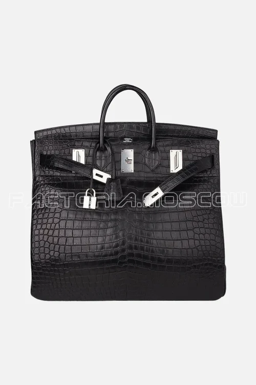 Hermes Birkin HAC 50 Travel Bag Matte Porosus Crocodile Black PHW